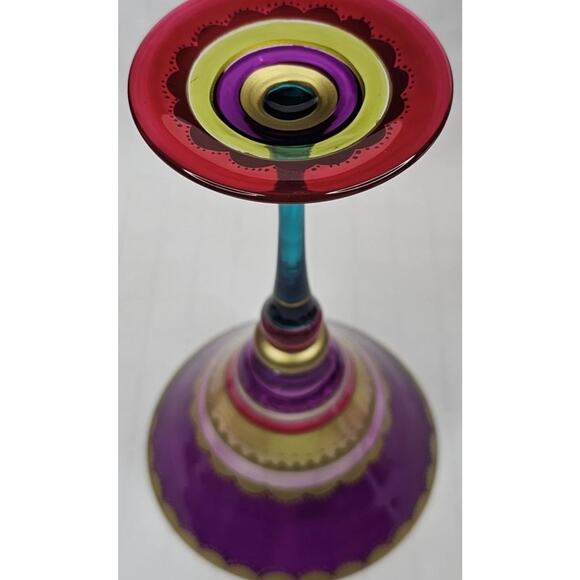 4 Pier 1 Festive Martini Glasses Blown Colorful Purple Stripe Gold Accent 8" Set - Picture 11 of 14